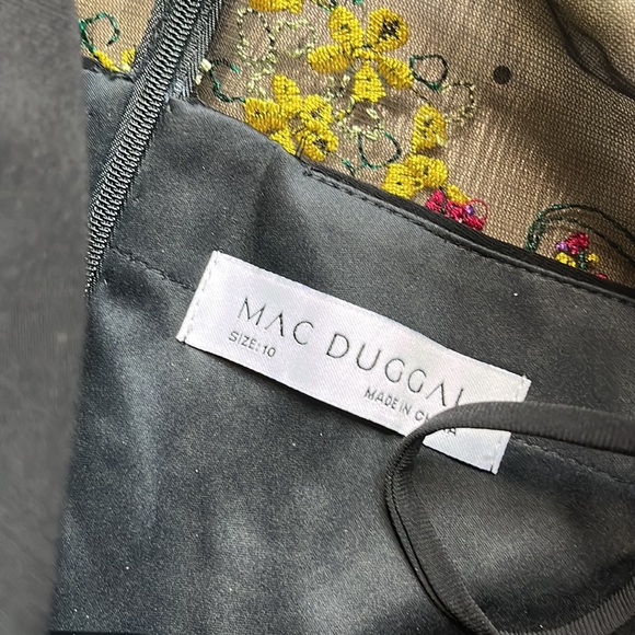 Mac Duggal Embroidered Illusion Puff Sleeve Column Gown Floral Black, SIZE 10 - Picture 11 of 12